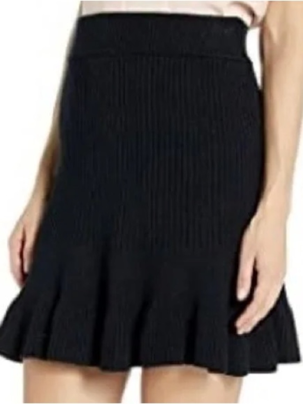 Free People 'Solid Gold' skirt black ribbed knit texture flirty ruffle hem large